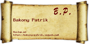 Bakony Patrik névjegykártya